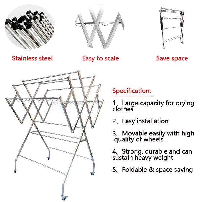 Stainless Steel Clothes Rack Foldable Clothes Hanger Clothing Drying Rack