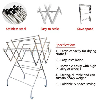 Stainless Steel Clothes Rack Foldable Clothes Hanger Clothing Drying Rack